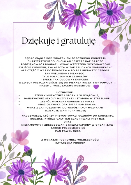 Podziękowania i gratulacje